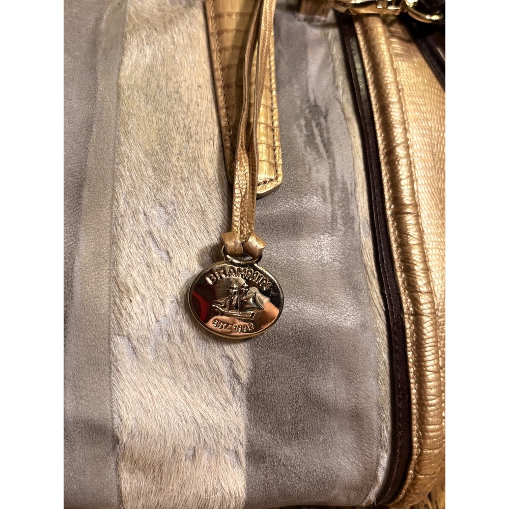 Brahmin Arden Satchel Calf Hair Metallic Gold Bronze Doctor Shoulder Bag - Picture 6 of 14